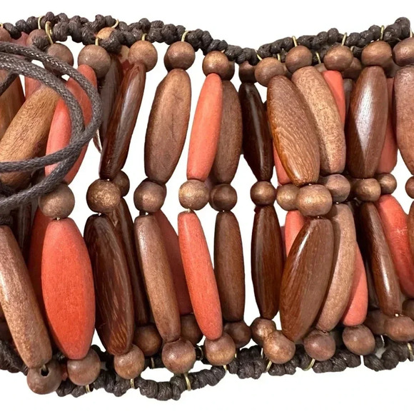 Vintage HIPPIE BOHO TRIBAL WOOD HIPSTER BELT - Picture 4 of 7